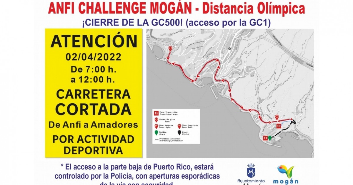 COMUNICADO: Regulación del tráfico y servicios de transporte el 2 de abril por Anfi Challenge Mogán Gran Canaria (distancia olímpica)