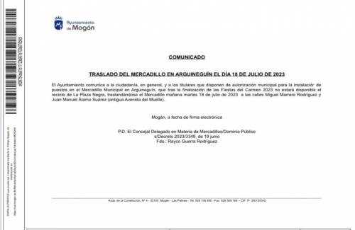 Zona de mercadillo de Arguineguín para el martes 18 de julio.