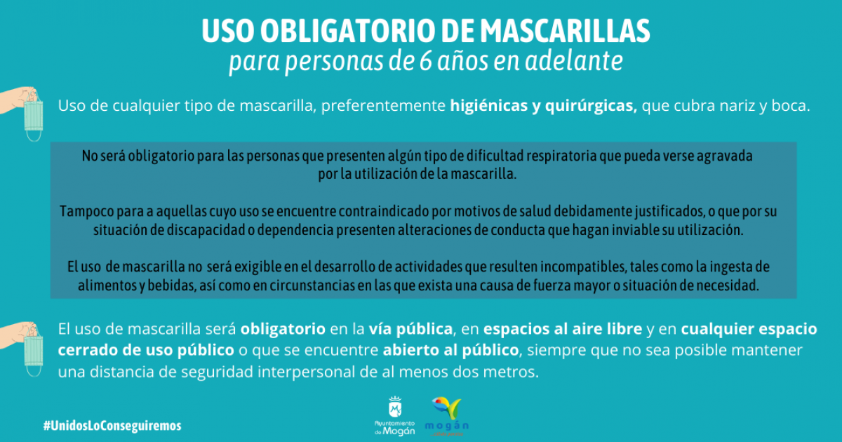 INFORMACIÓN: Uso obligatorio de las mascarillas para personas de 6 años en adelante
