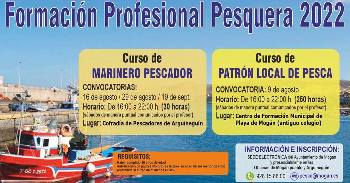 Mogán ofrece los cursos Marinero Pescador y Patrón de Pesca Local de forma gratuita